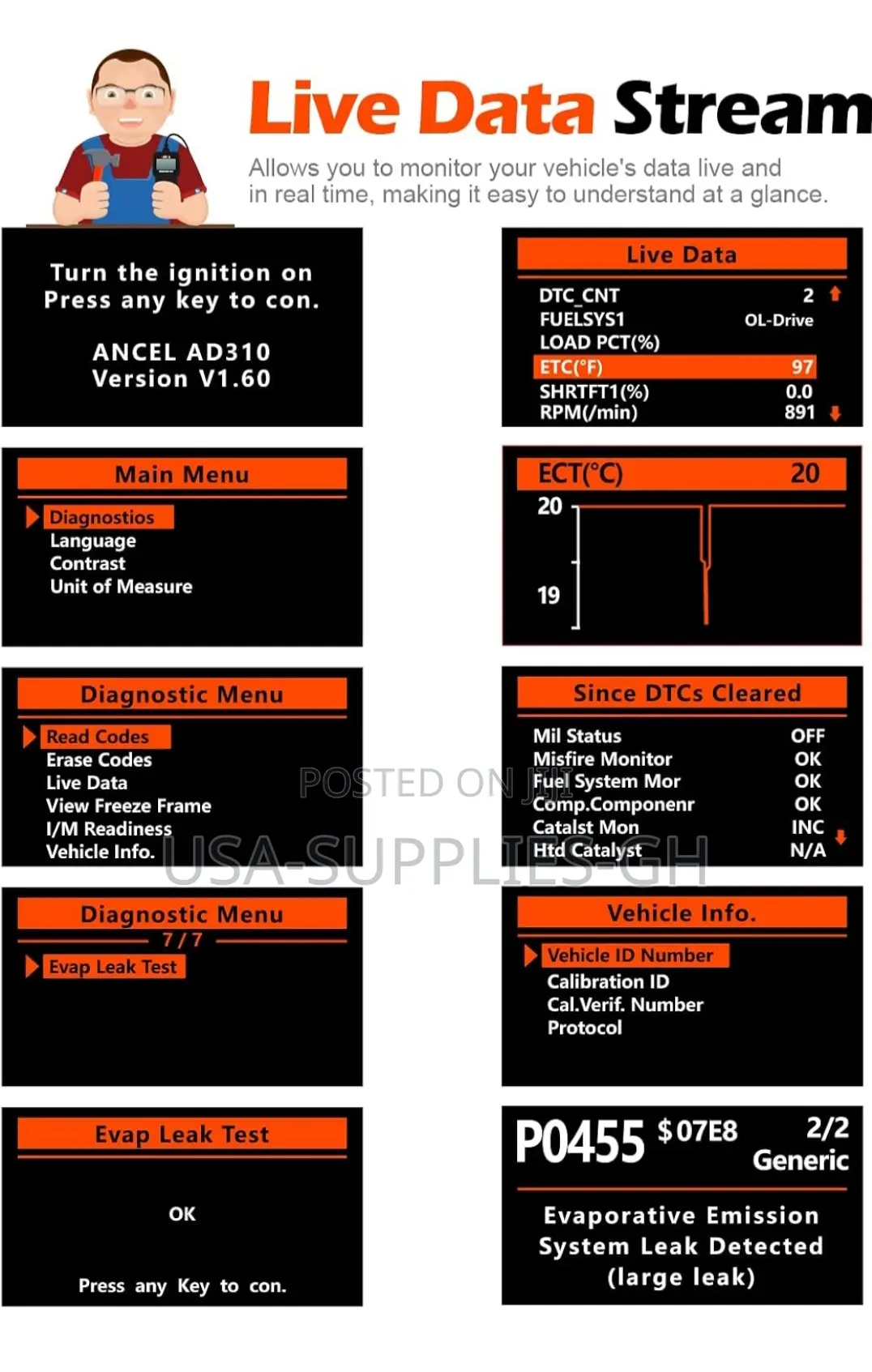 Ancel Ad310 Universal Obd2 Car Diagnostic Scanner - From Usa
