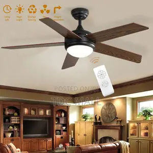 Art Ceiling Fanlight With Remote - Dark Wood
