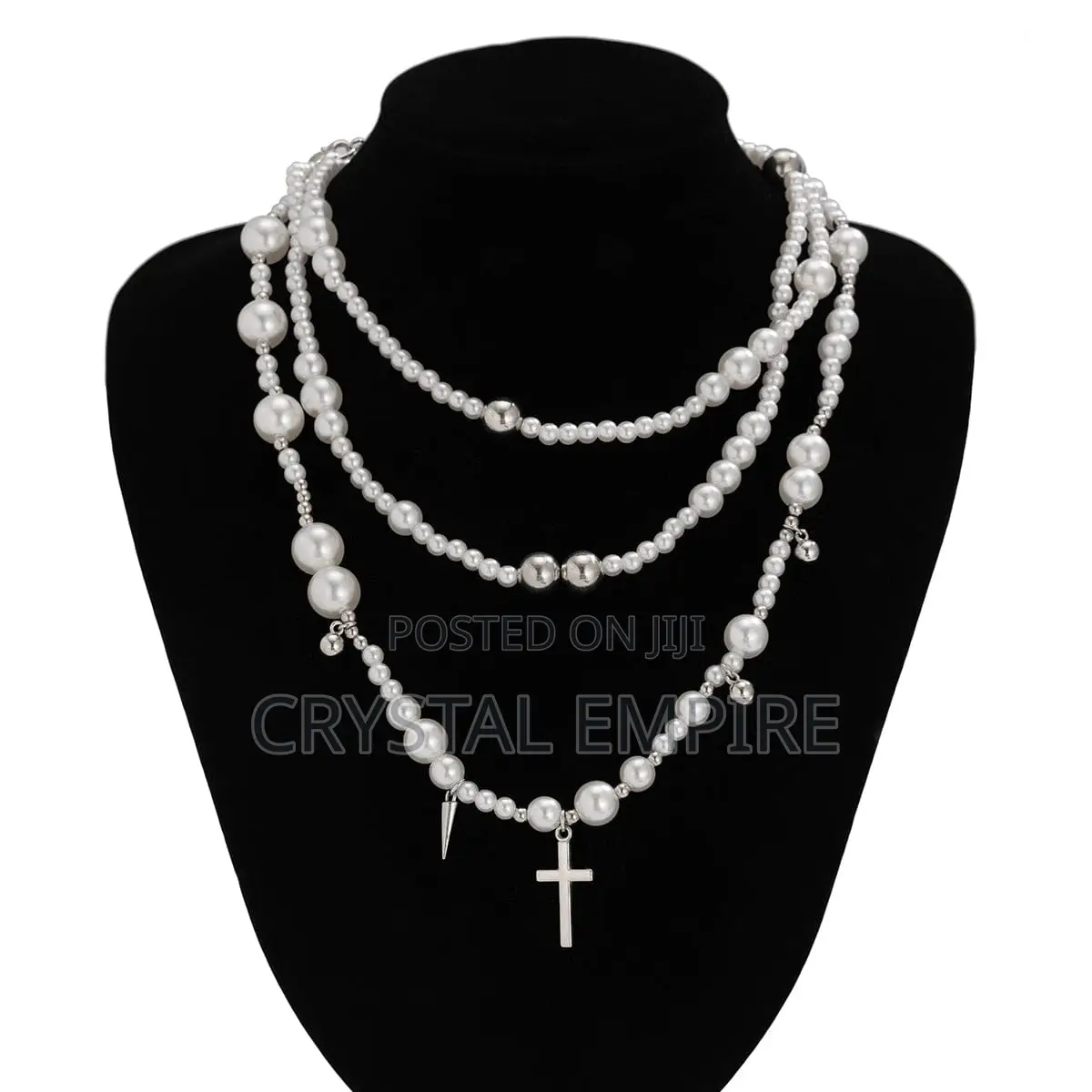 Long Pearl Cross Necklace