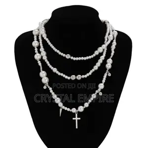 Long Pearl Cross Necklace