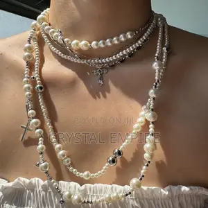 Long Pearl Cross Necklace