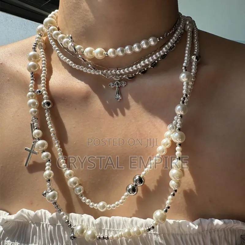 Long Pearl Cross Necklace