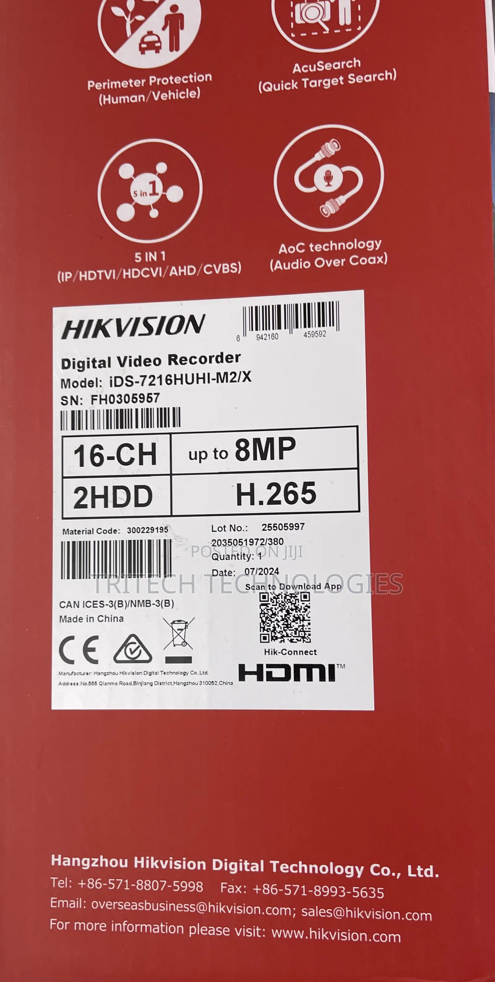 Hikvision 16ch 8mp DVR Acusense With 2hdd