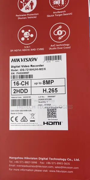 Hikvision 16ch 8mp DVR Acusense With 2hdd
