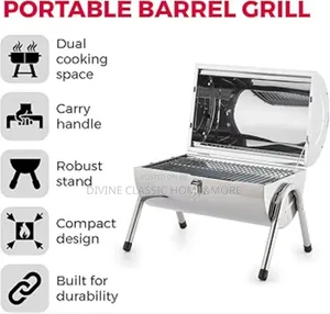 Tower Portable Barrel Grill With Wooden Carry Handle