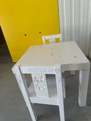 White Children Wooden Table and 2 Chairs