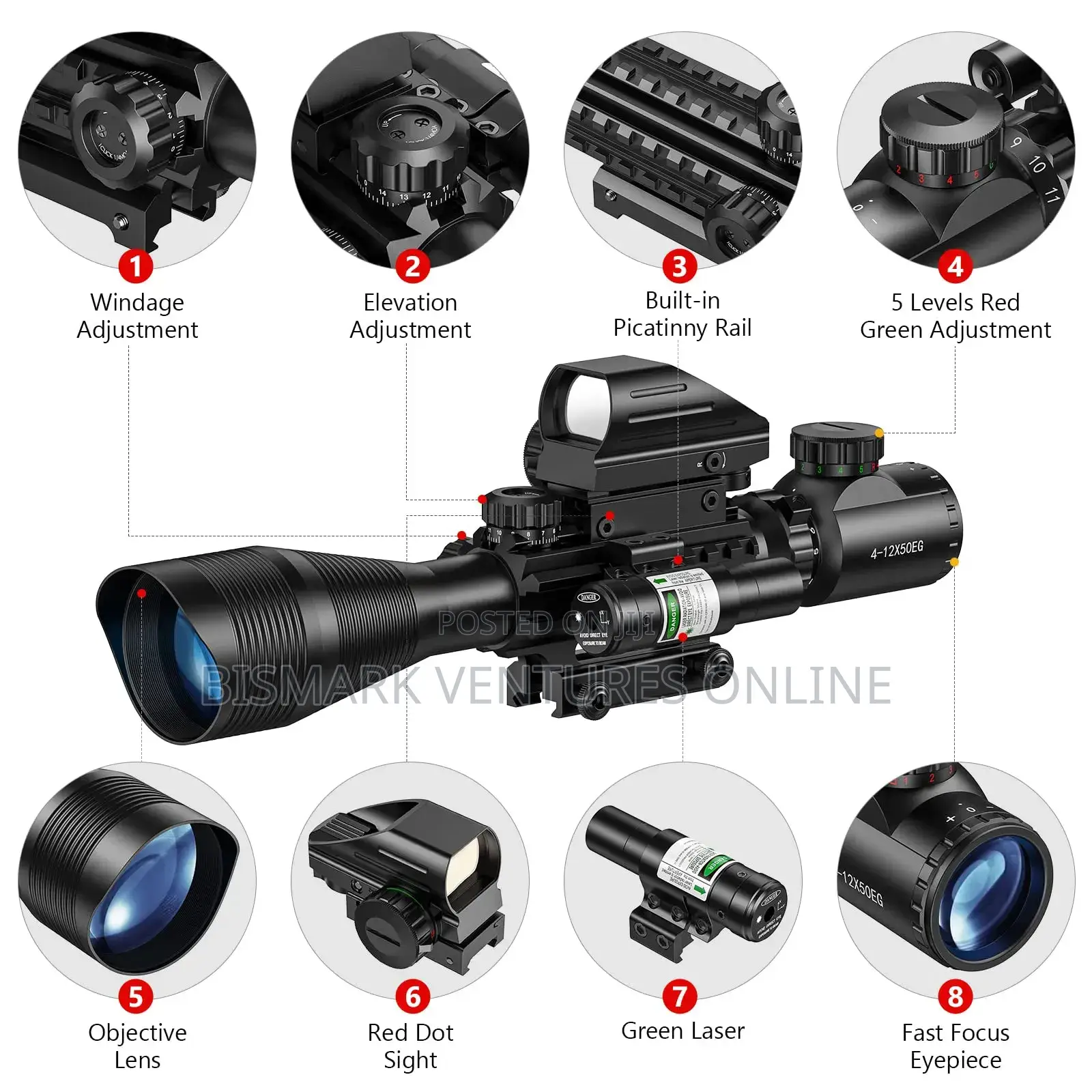 12x50 Zoom Rifle Scope Laser Sight And Holographic Dot