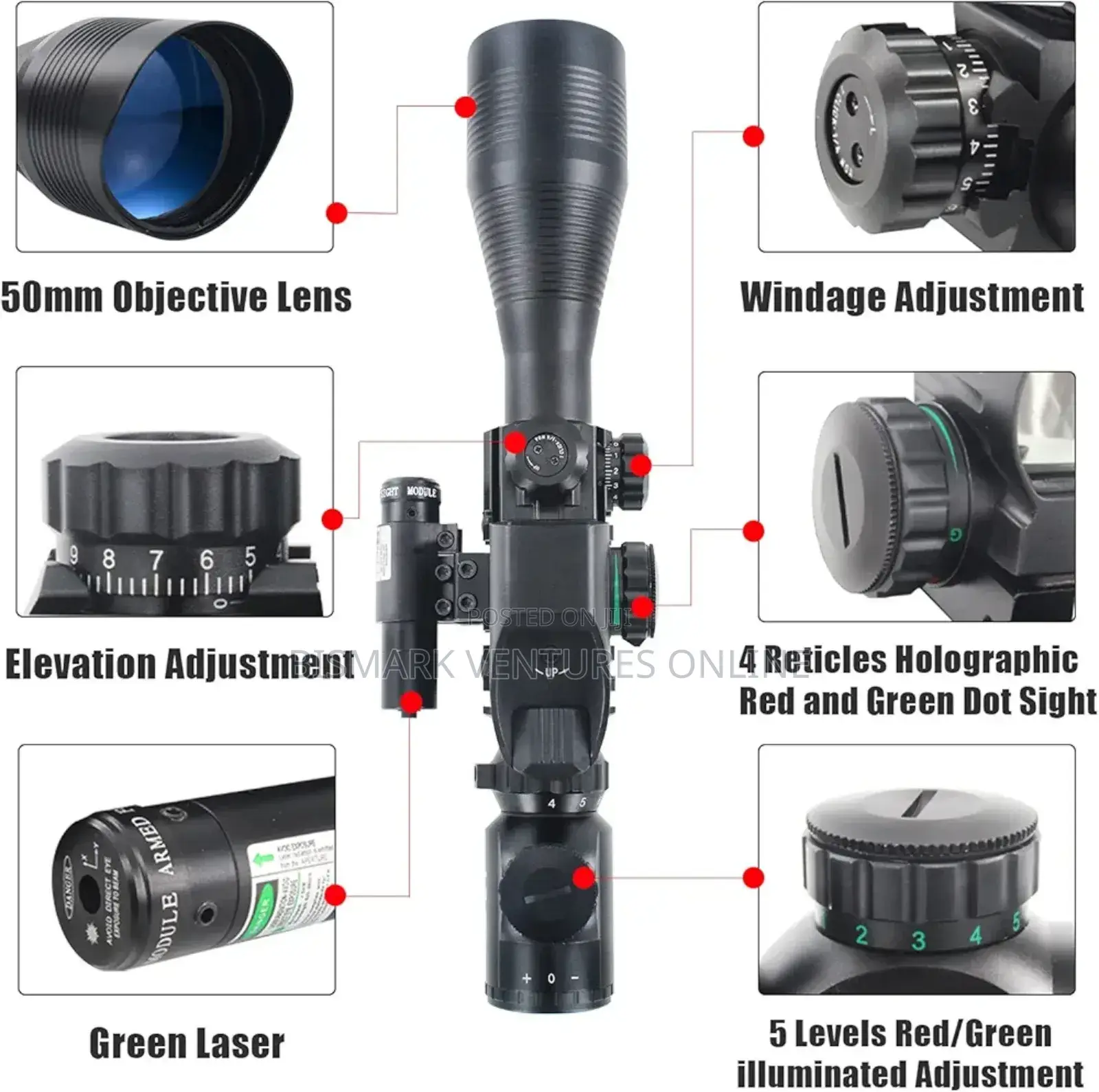 12x50 Zoom Rifle Scope Laser Sight And Holographic Dot