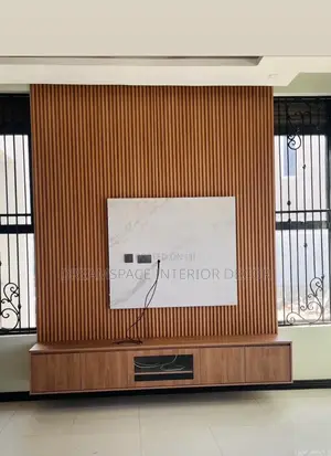 Modern Tv Wall Unit With Fluted Wall Panels Marble Accent