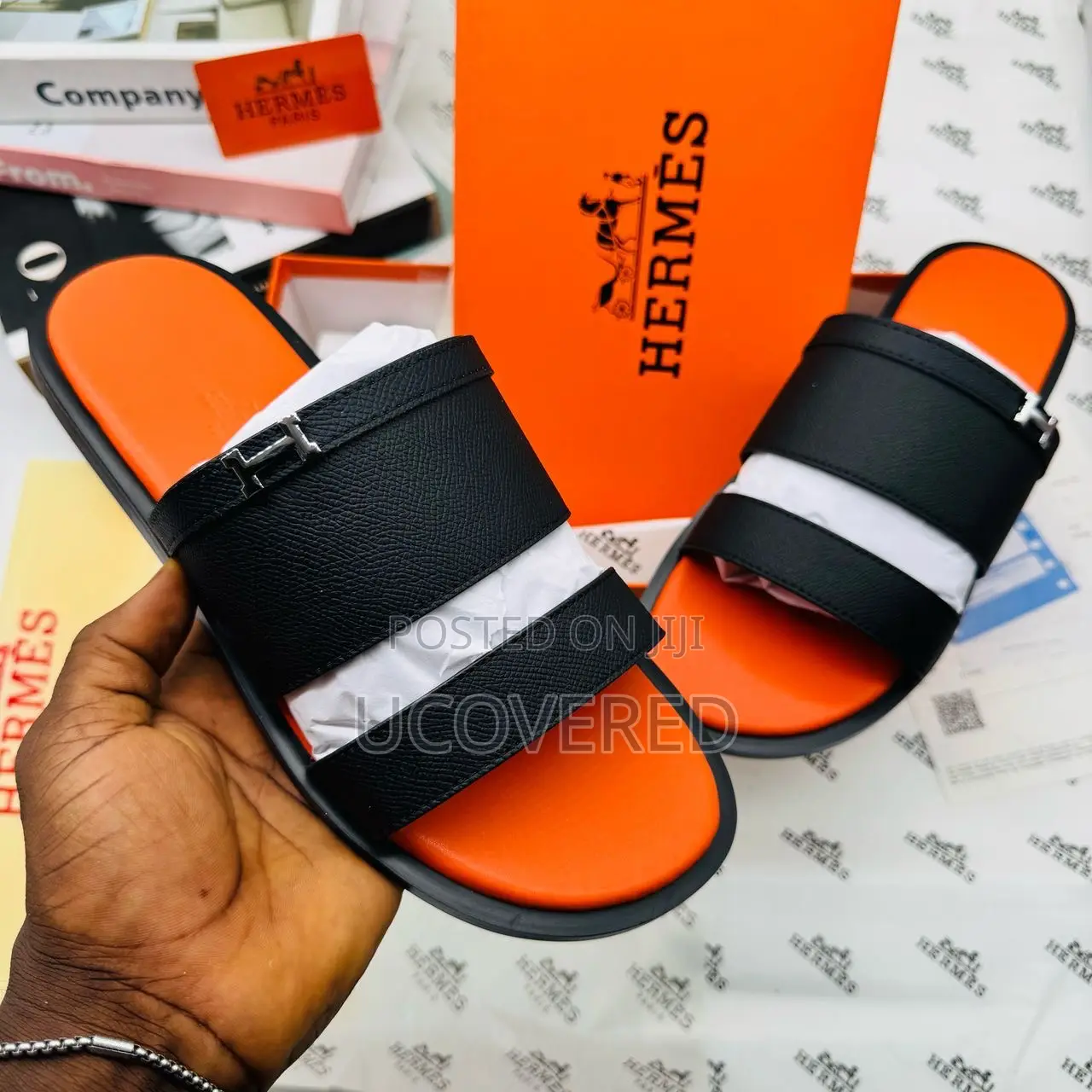 Hermes Men’S Leather Easy Wear Slippers