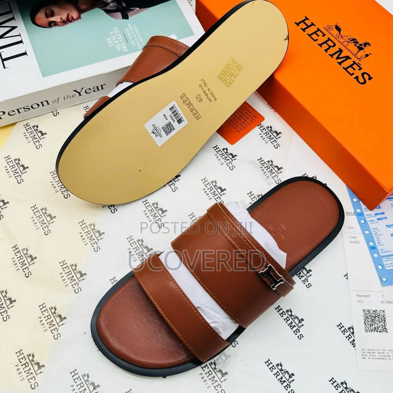 Hermes Men’S Leather Easy Wear Slippers