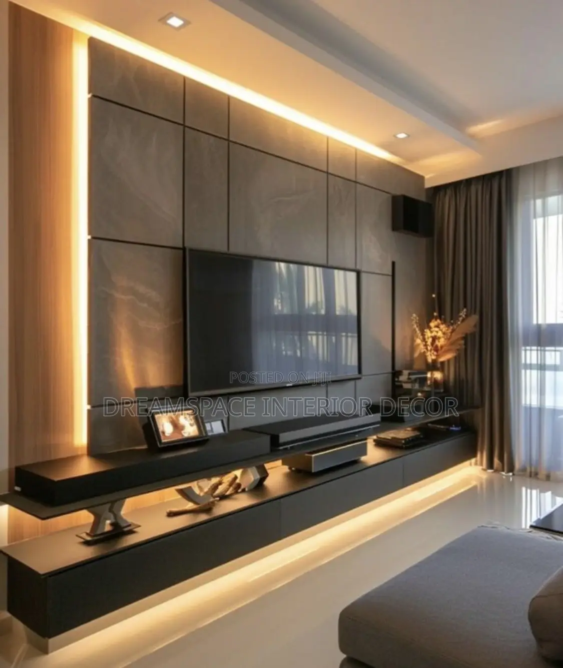 Luxury Floating Tv Console With Led Lighting Stone Finish