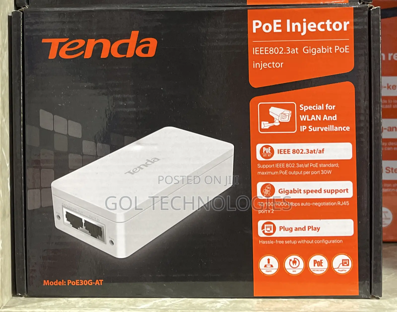 Tenda Poe Injector 52v-48v Poe30g-at Gigabit Poe Injector