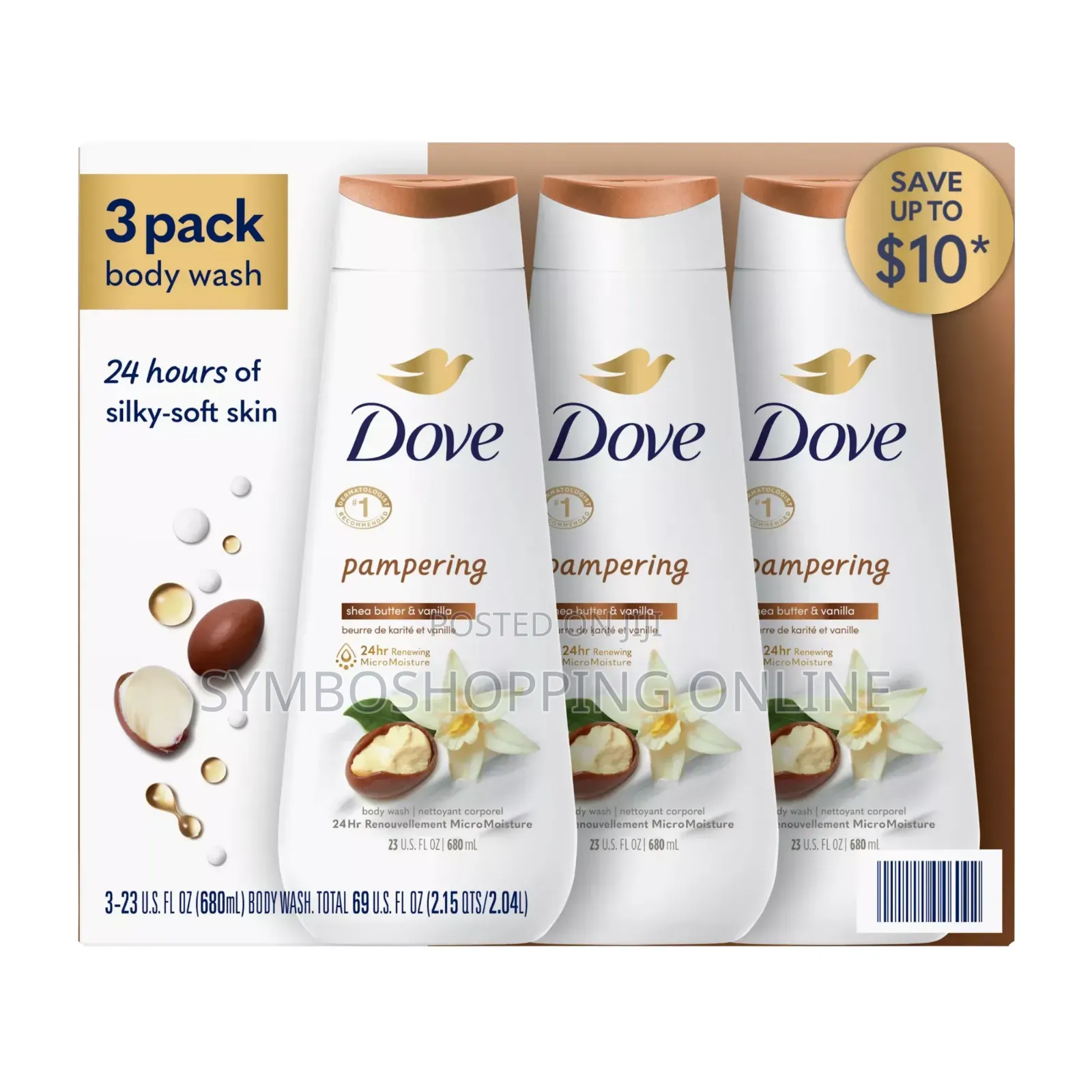 Dove Pampering Shea Butter Vanilla Body Wash, 3 Pack