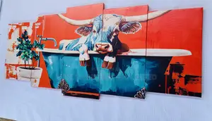 Canvas Wall Arts Frame Cow Base 5 Panels