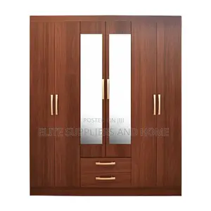 6-Door Wardrobe Double Mirrors 2 Drawers Wooden