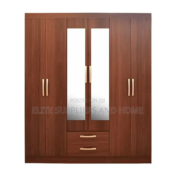 6-Door Wardrobe Double Mirrors 2 Drawers Wooden