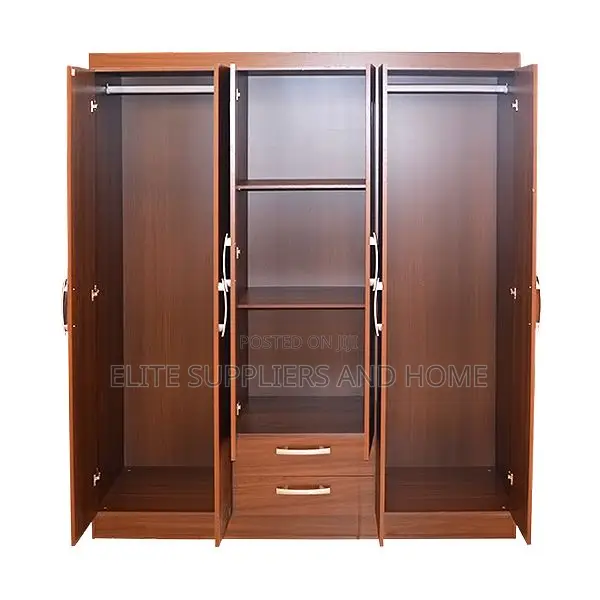 6-Door Wardrobe Double Mirrors 2 Drawers Wooden