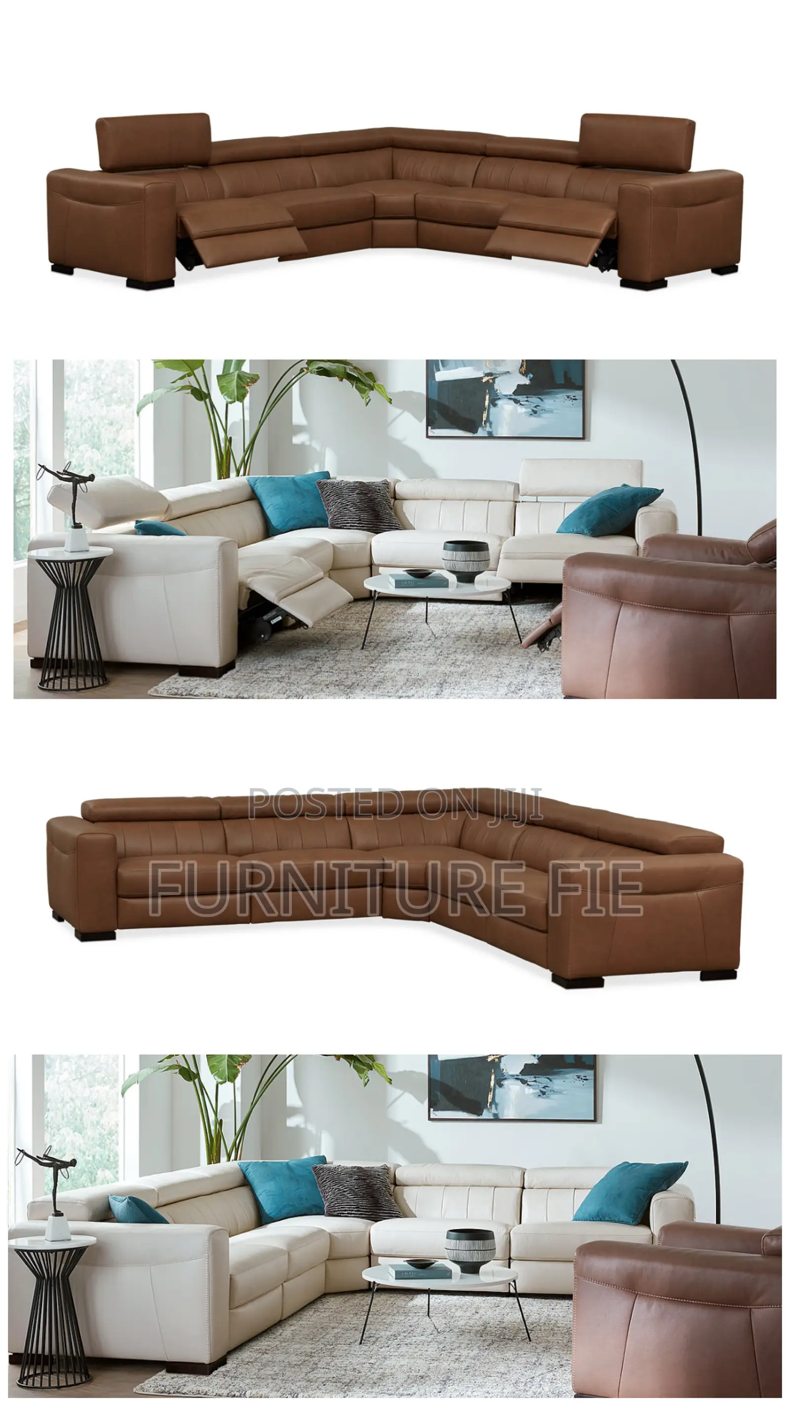 Rinan 5pc Leather Sectional With Recliners(Cream/Brown)Macys