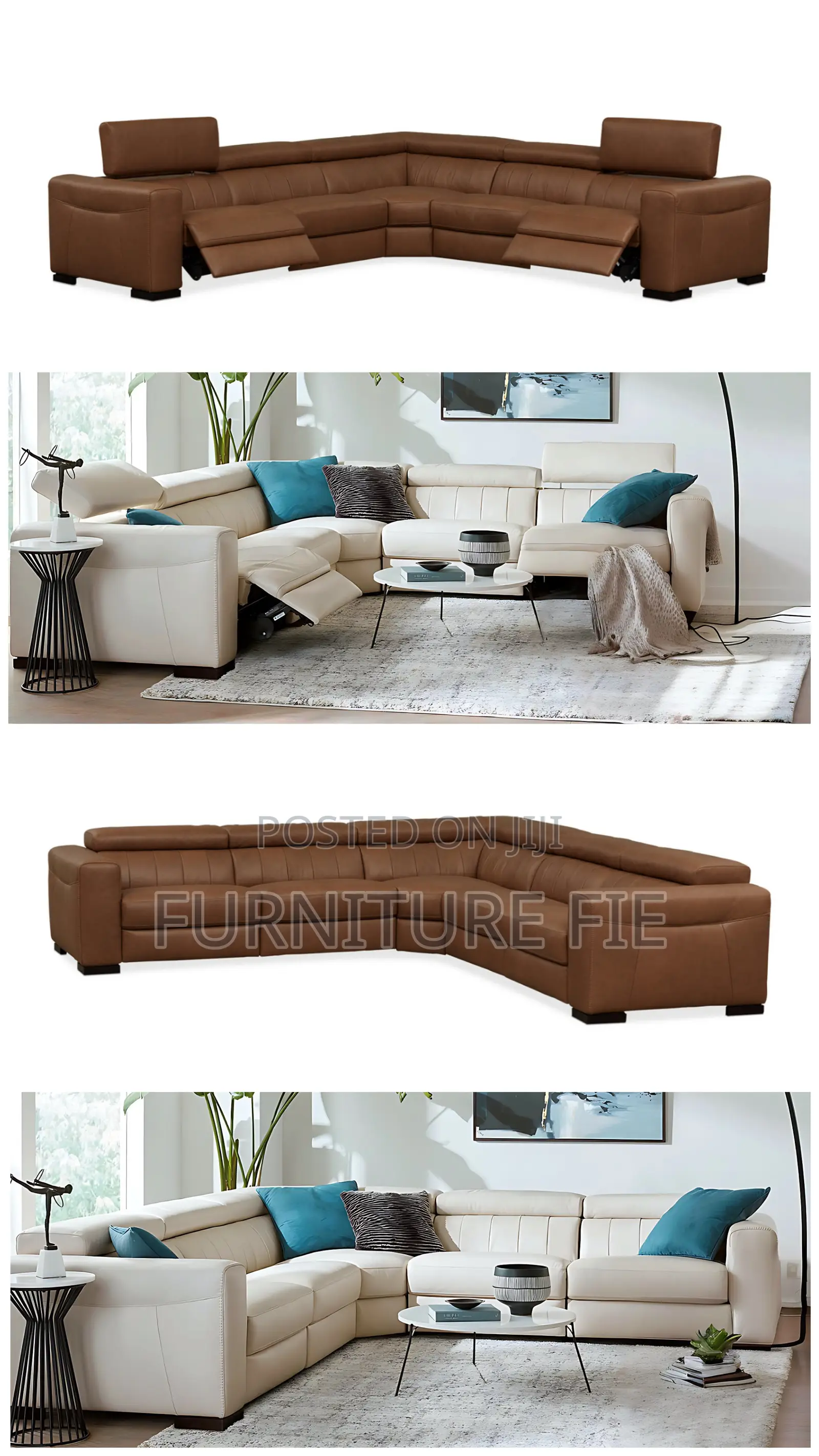 Rinan 5pc Leather Sectional With Recliners(Cream/Brown)Macys