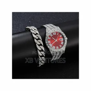 Men's Watch With Cuban Chain Bracelet - Silver