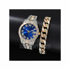 Men's Watch With Cuban Chain Bracelet - Silver