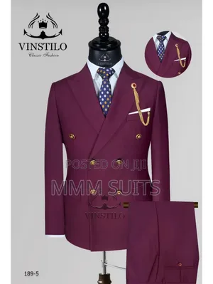 2-Piece Double-Breasted Men Vinstillo Wine Suit