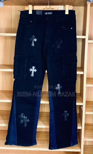 High Quality Chrome Heart Black Baggy Jeans Available in Sto