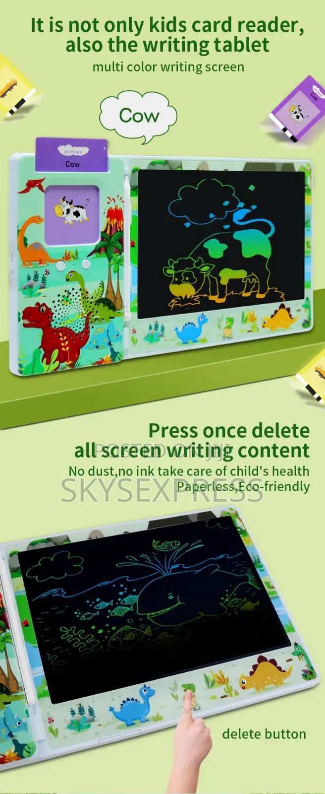 LCD Writing Tablet With Kids Flash Card Reader