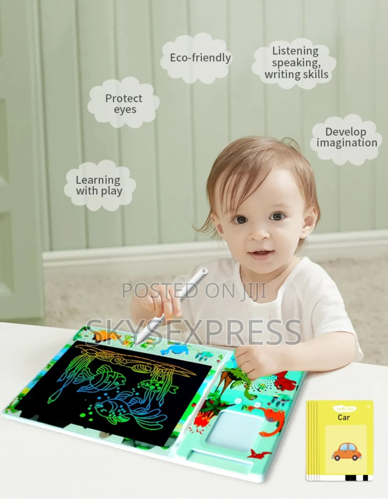 LCD Writing Tablet With Kids Flash Card Reader