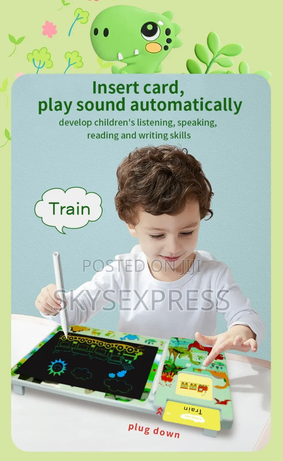 LCD Writing Tablet With Kids Flash Card Reader