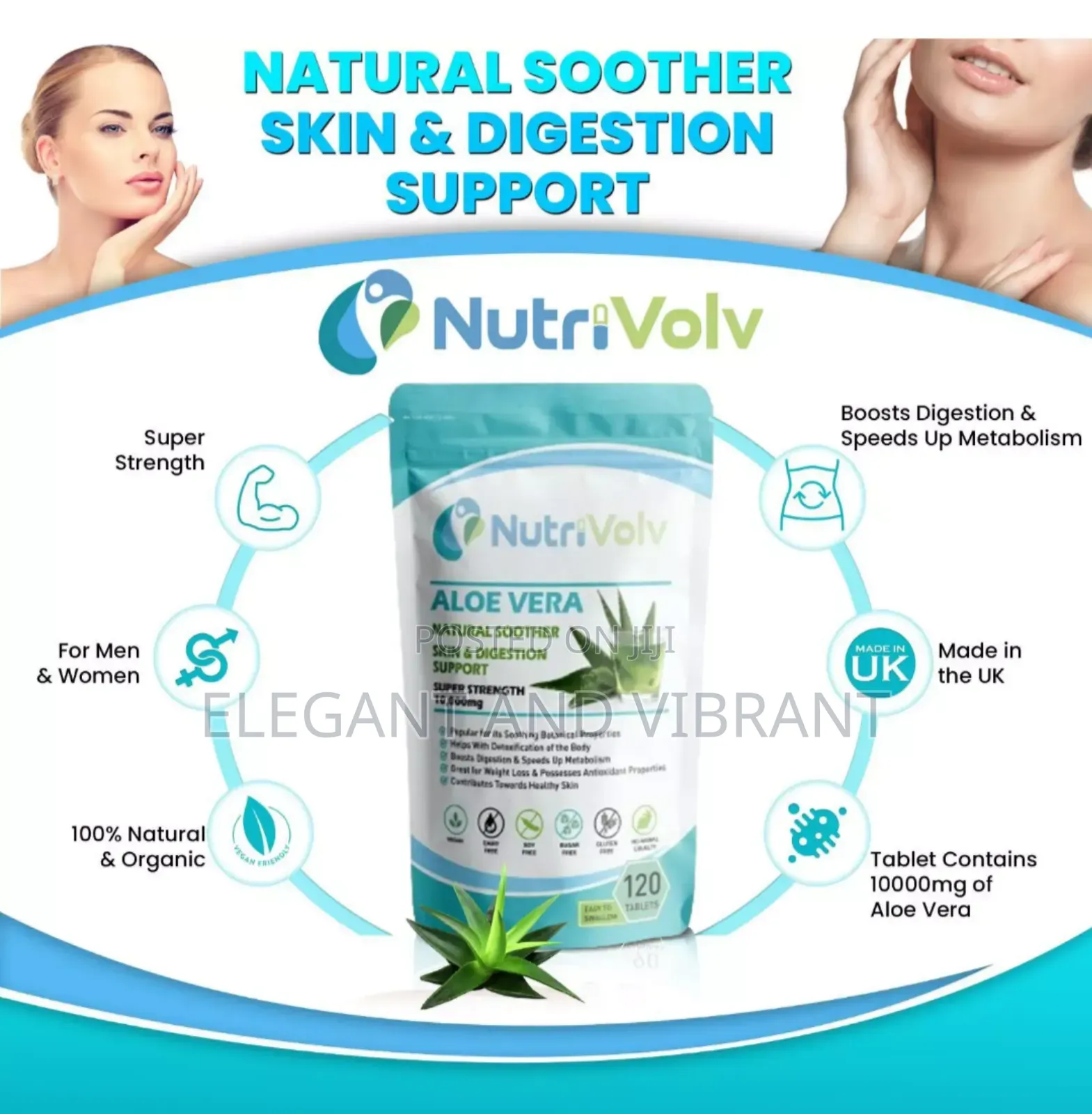 Aloe Vera 10000mg - 120 Tablets- Skin Colon, Digestion Detox