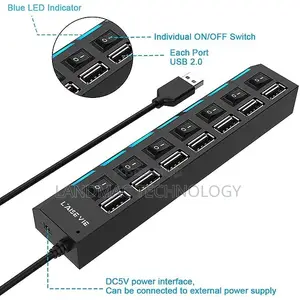 7 Port Usb 2.0 High Speed Power Splitter Switch On/Off