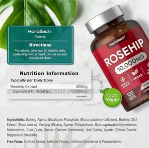 Rosehip Supplement 10,000mg |120 Vegan Tablets | By Horbaach