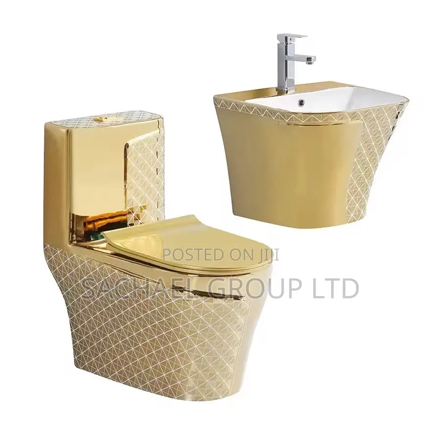 Stylish Golden Wc With Basin
