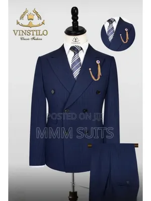 2-piece Blue-black Double-breasted Men Suit With Gold Button