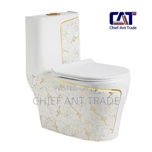 Toilet Seat Wc (White Gold Flower) 1242 / A046