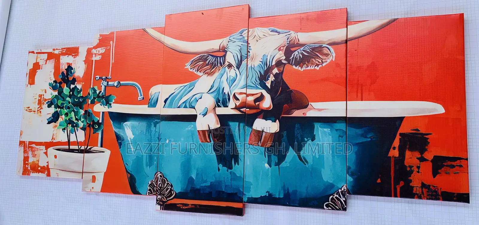 Cow De Bath Canvas Wall Arts Frames 3d
