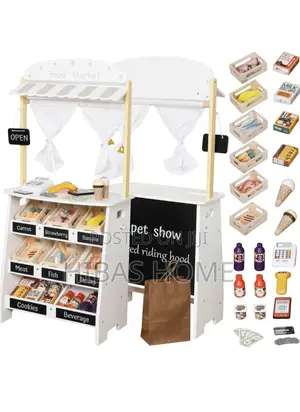 Kids Wooden Supermarket Shopping Cart With Toy Cash Register