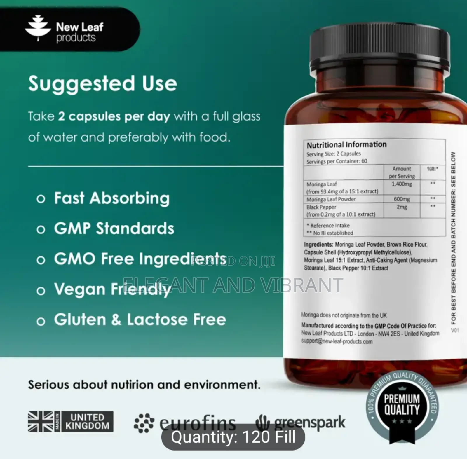 Moringa Leaf Cap - High Strength 2000mg Pure Extract Powder