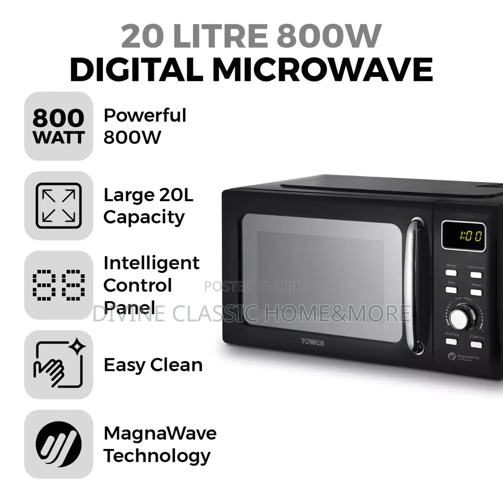 Tower 20lit Black Digital Microwave
