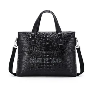 Men's Waterproof Crocodile Textured Briefcase