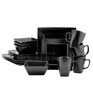 16-Piece Black Square Dinnerware Set