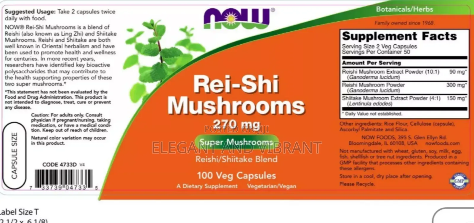 Now Foods Rei-Shi Mushrooms, 270 Mg, 100 Veg Capsules