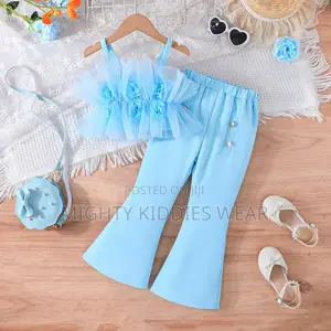 Girls Fashion Appliques Flower and Long Pant Ages 6-7yrs