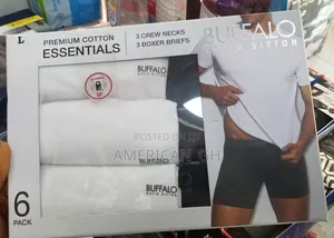 Buffalo Premium Cotton, 3 Crew and 3 Briefs, M/L