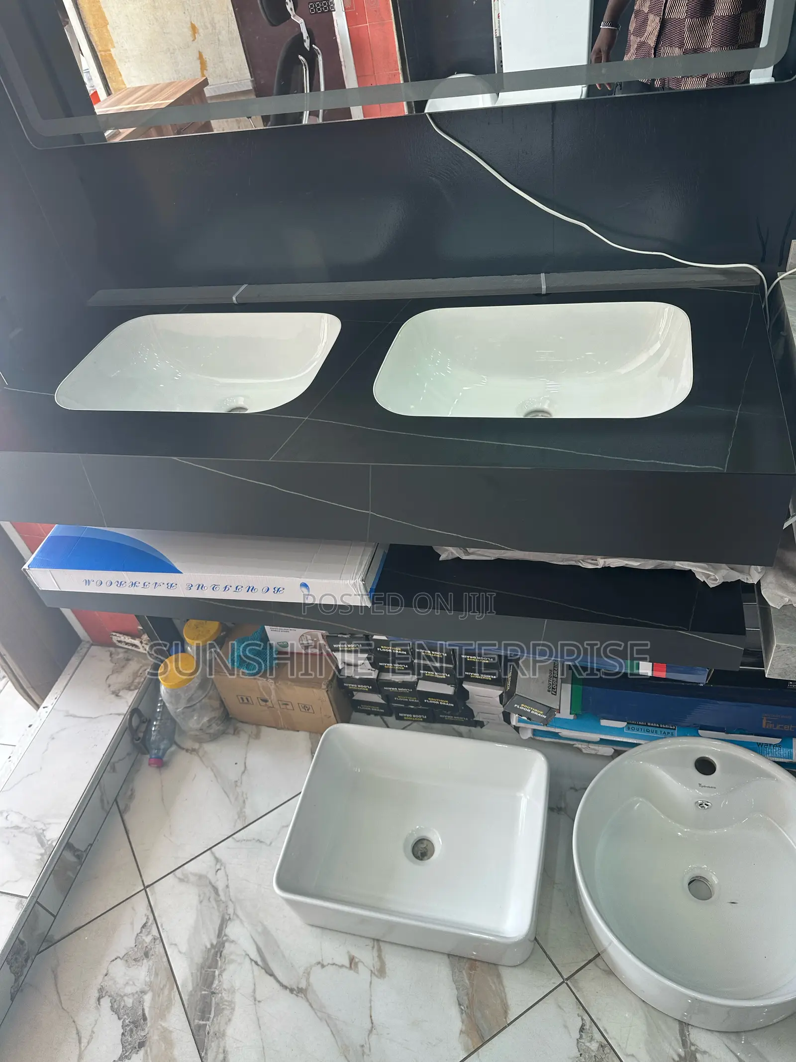 Double Black Cabinet Basin