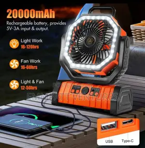 16hr to 60hrs Table Top Rechargeable Fan With 20,000 Battery