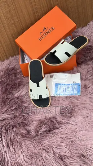 White Hermes Casual Men Leather Slippers