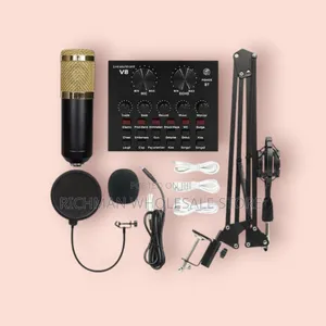 Microphone With V8 Sound Card Bm800 Kit + Condenser Stand